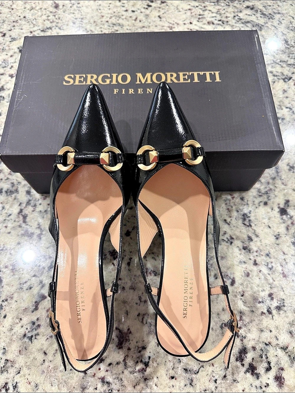Sergio Moretti Pointed-Toe Slingback Heels in Black